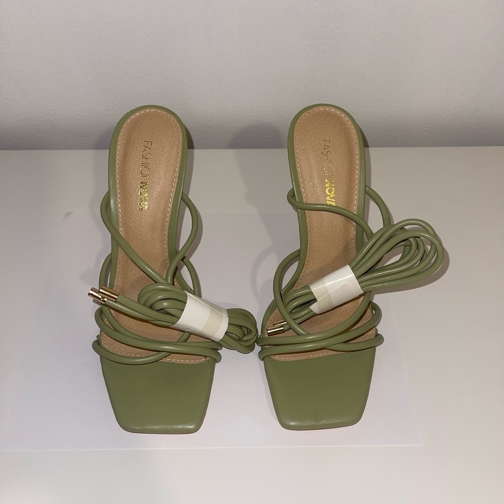 Fashion Nova Strappy Heels in Light Green